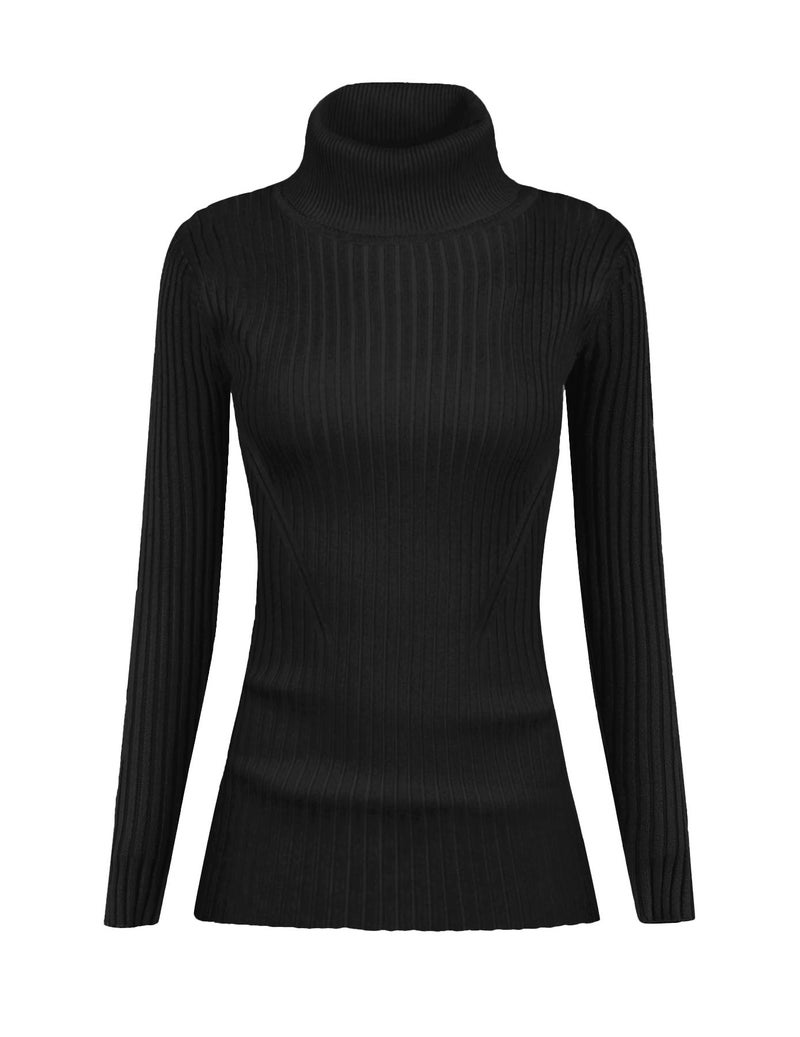 v28 Women Stretchable Turtleneck Knit Long Sleeve Slim Fit Sweater (XS,Black) - Image 2